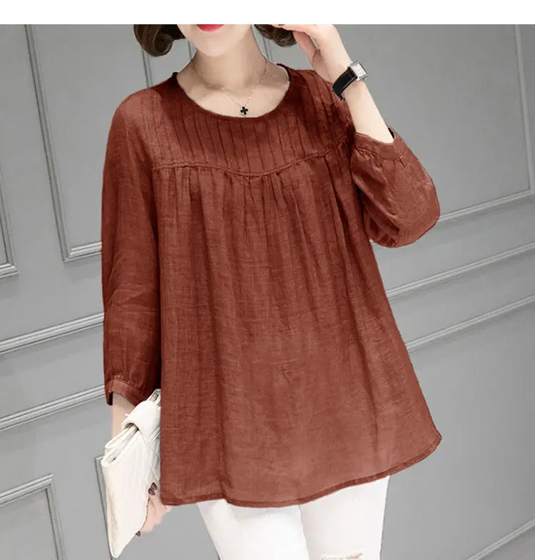 Women Cotton Linen Shirt Large Loose Sleeve Autumn Summer — feature 18