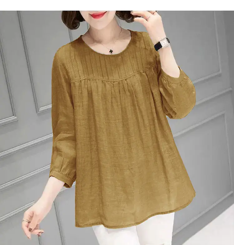 Women Cotton Linen Shirt Large Loose Sleeve Autumn Summer — feature 6