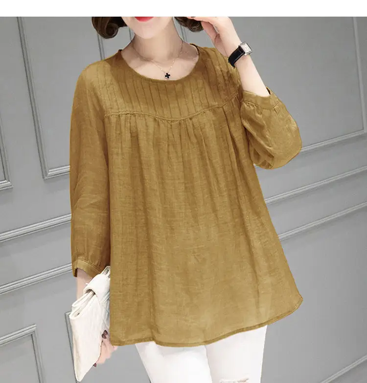 Women Cotton Linen Shirt Large Loose Sleeve Autumn Summer — feature 7