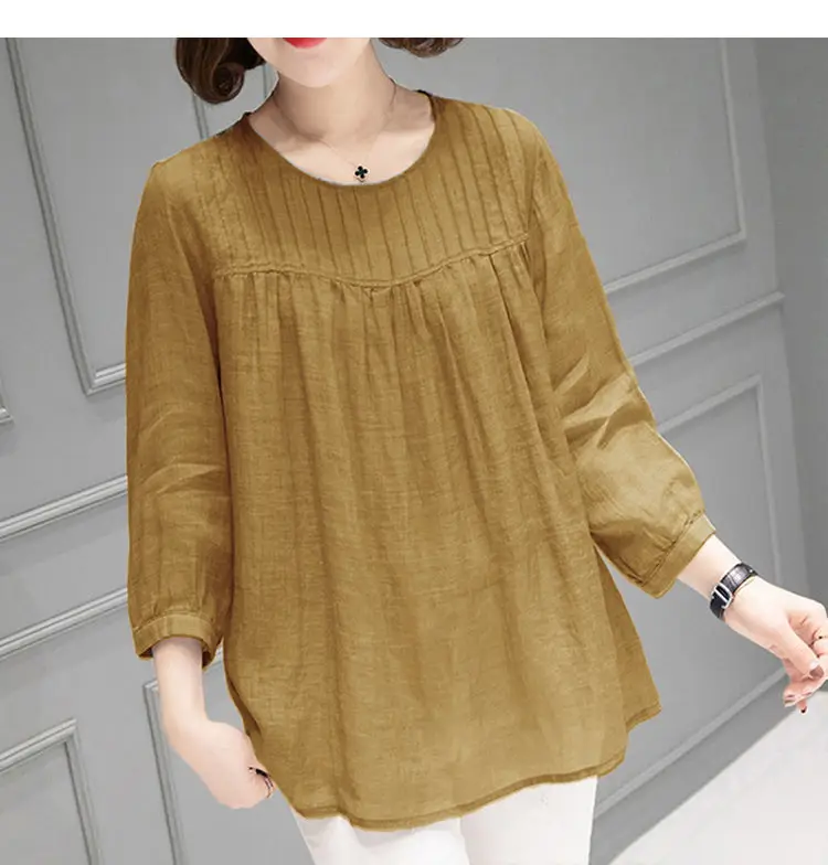 Women Cotton Linen Shirt Large Loose Sleeve Autumn Summer — feature 8