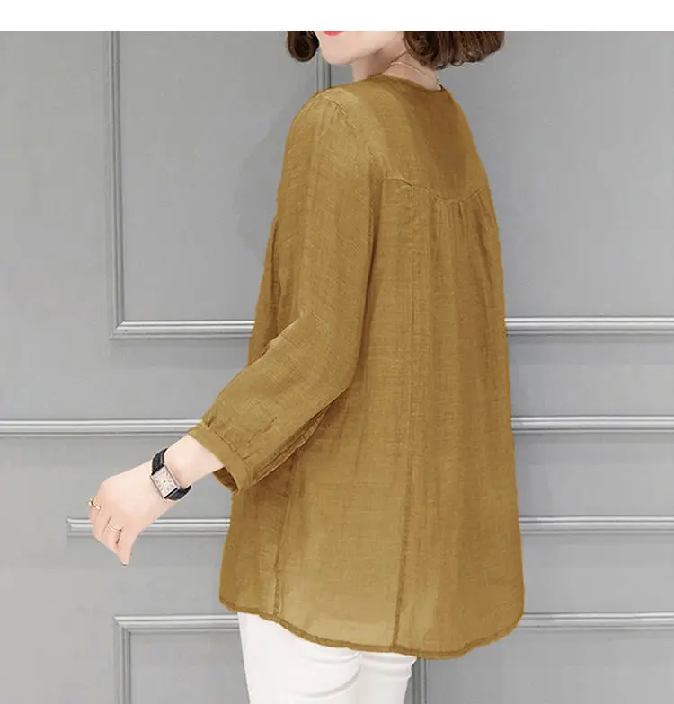 Women Cotton Linen Shirt Large Loose Sleeve Autumn Summer — feature 9