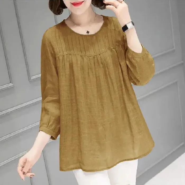 Women Cotton Linen Shirt Large Loose Sleeve Autumn Summer - Image 2