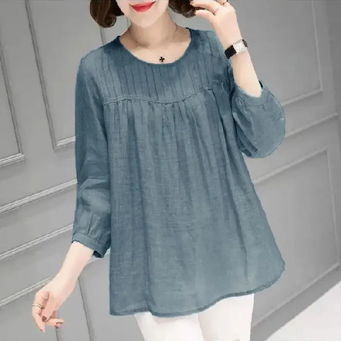 Women Cotton Linen Shirt Large Loose Sleeve Autumn Summer - Image 3