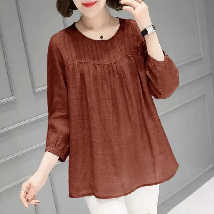Women Cotton Linen Shirt Large Loose Sleeve Autumn Summer - Image 5
