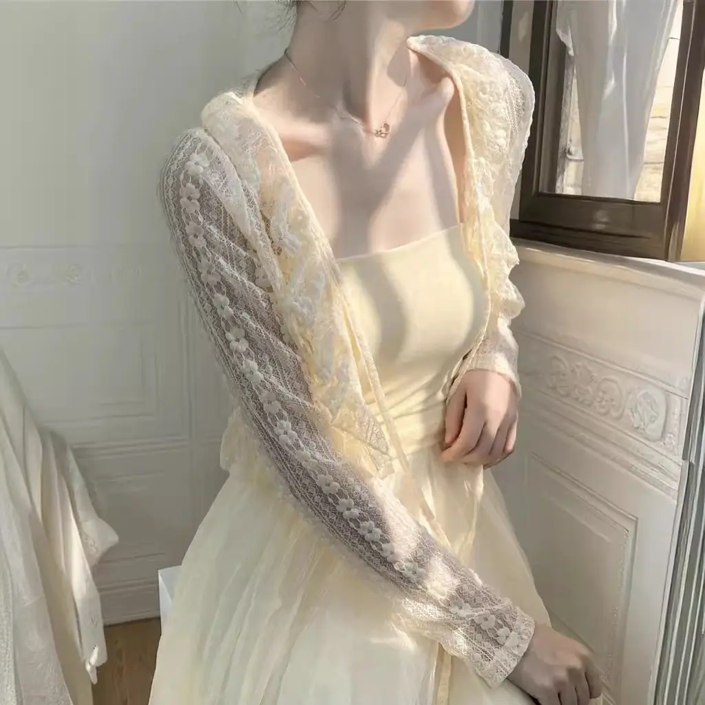 Women Floral Lace Cardigan Jacket Sun Protection Summer Shawl - Image 6