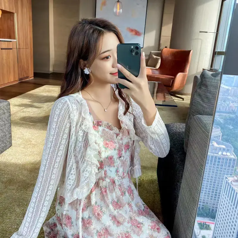 Women Floral Lace Cardigan Jacket Sun Protection Summer Shawl - Image 2