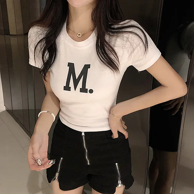 Women Short Sleeve M Print Top Pink 2025 — feature 11