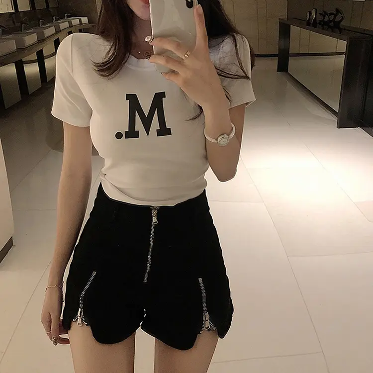 Women Short Sleeve M Print Top Pink 2025 — feature 13