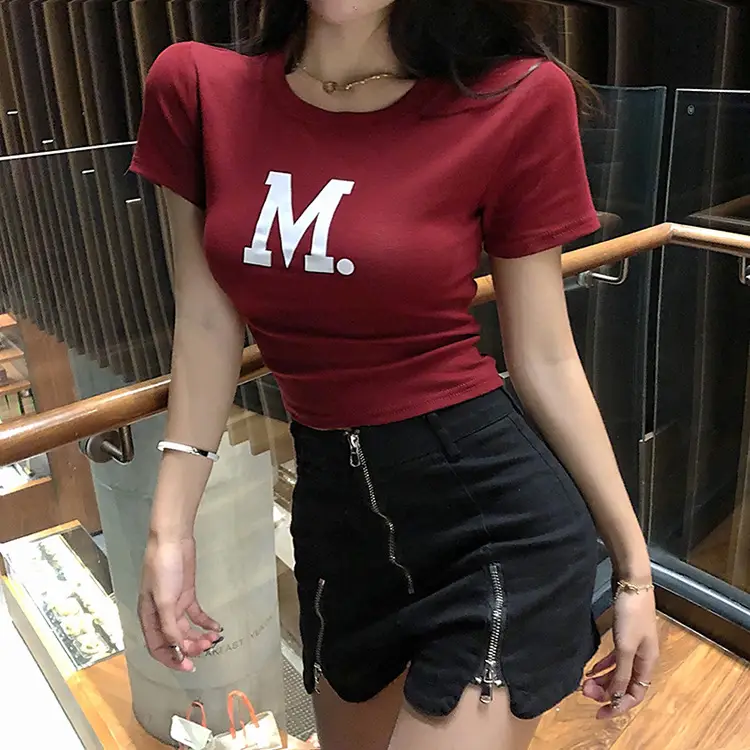 Women Short Sleeve M Print Top Pink 2025 — feature 6