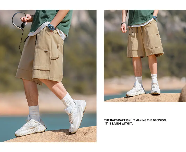 Helu Men's Black Cargo Shorts 2025 Summer — feature 12