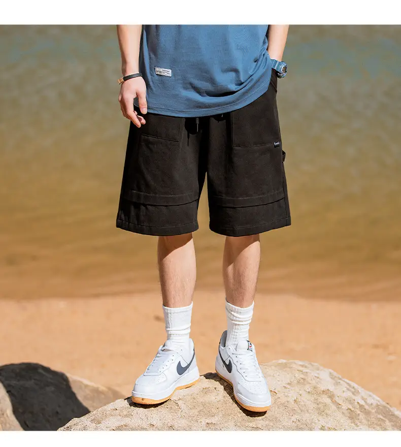 Helu Men's Black Cargo Shorts 2025 Summer — feature 19