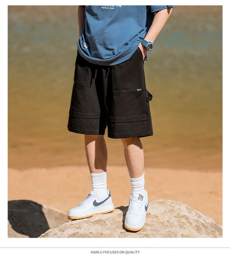 Helu Men's Black Cargo Shorts 2025 Summer — feature 20