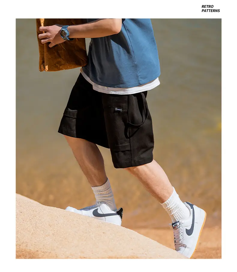 Helu Men's Black Cargo Shorts 2025 Summer — feature 22