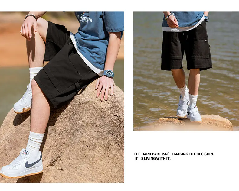 Helu Men's Black Cargo Shorts 2025 Summer — feature 24