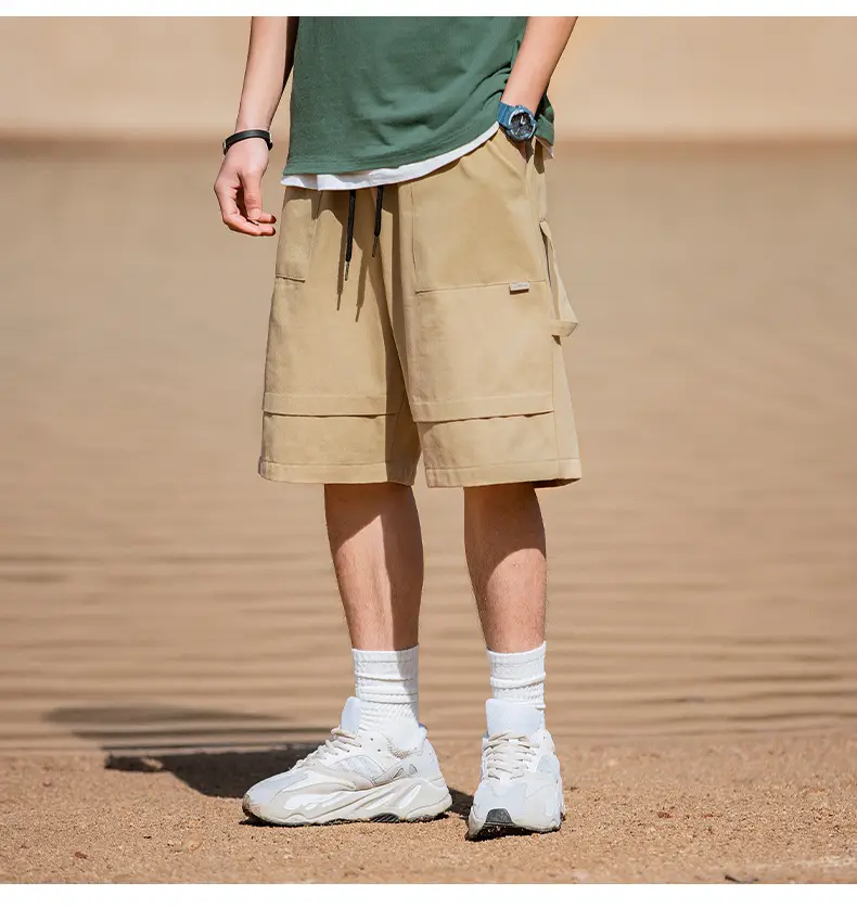 Helu Men's Black Cargo Shorts 2025 Summer — feature 7