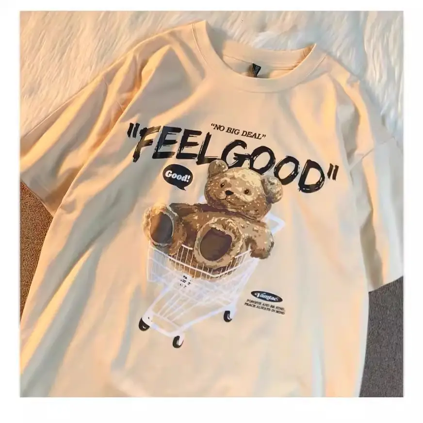 Women Bear Print Short Sleeve T-Shirt Summer Loose Fit