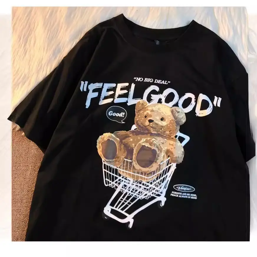 Women Bear Print Short Sleeve T-Shirt Summer Loose Fit