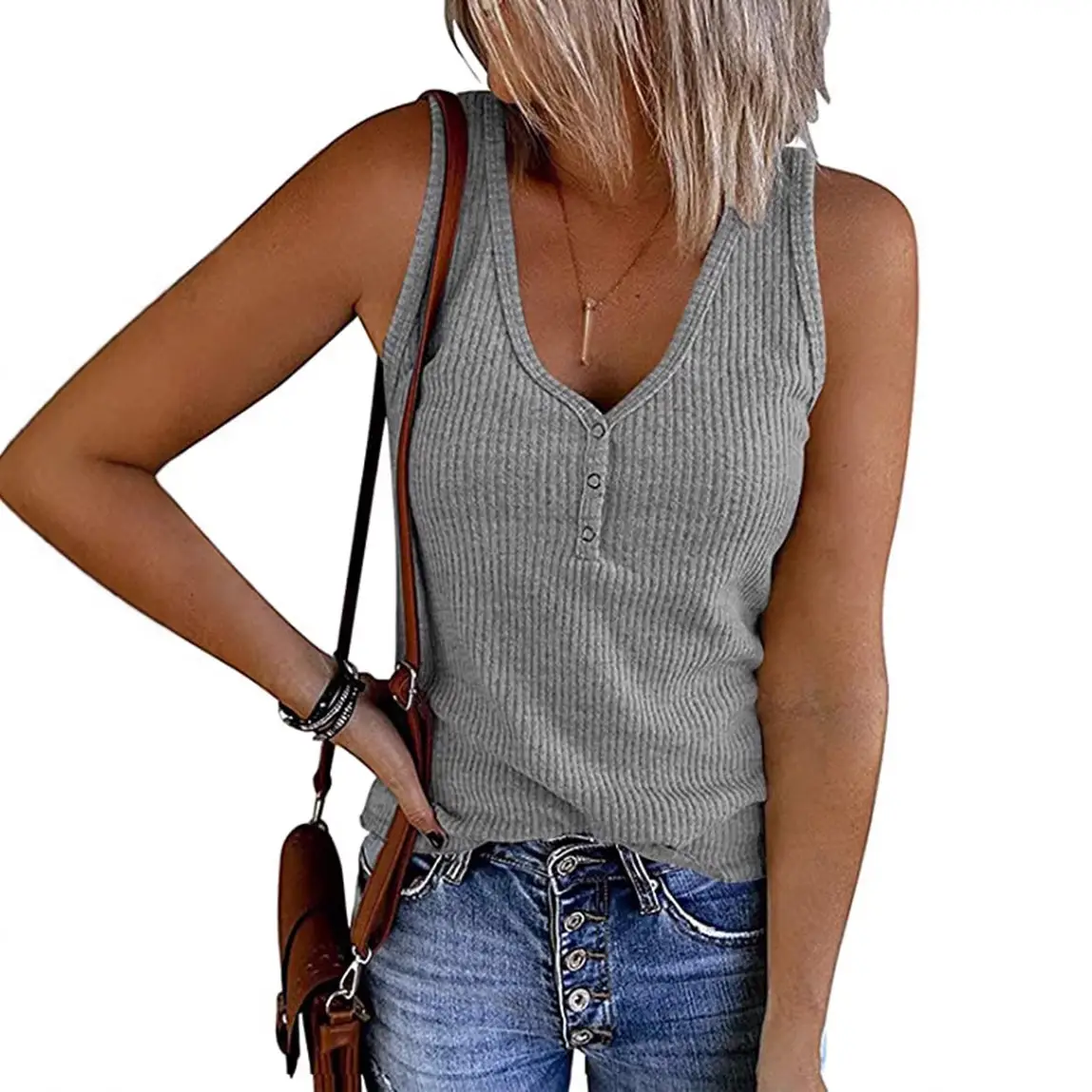 2022 Women's Breasted Knitted V-Neck Vest Solid Color - Image 12