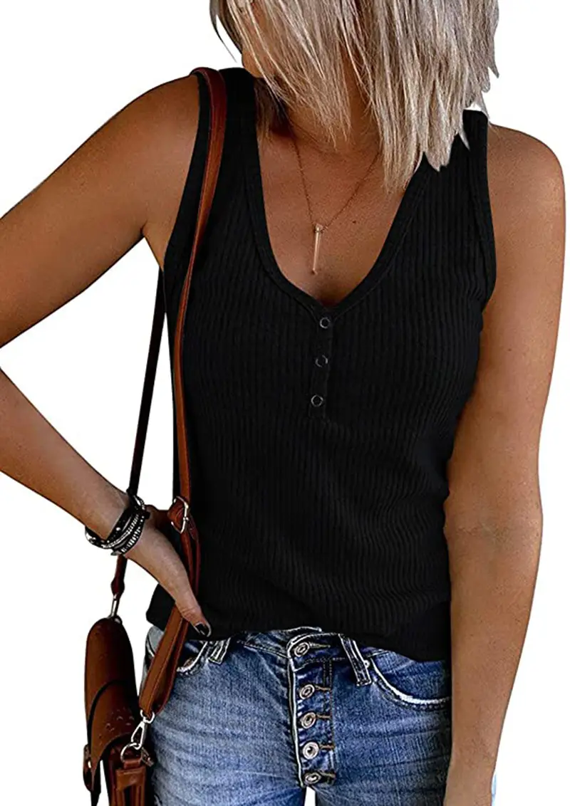 2022 Women's Breasted Knitted V-Neck Vest Solid Color - Image 3