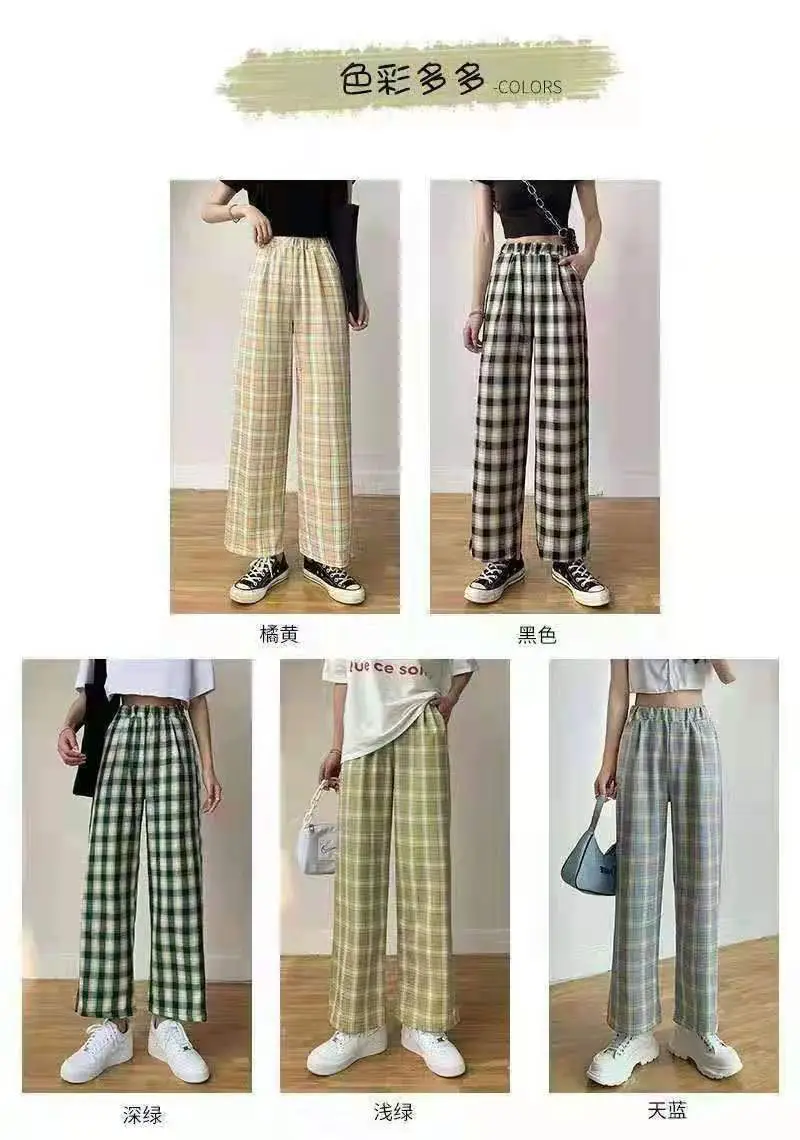 Plaid High-Waisted Wide-Leg Pants for Women - Image 3