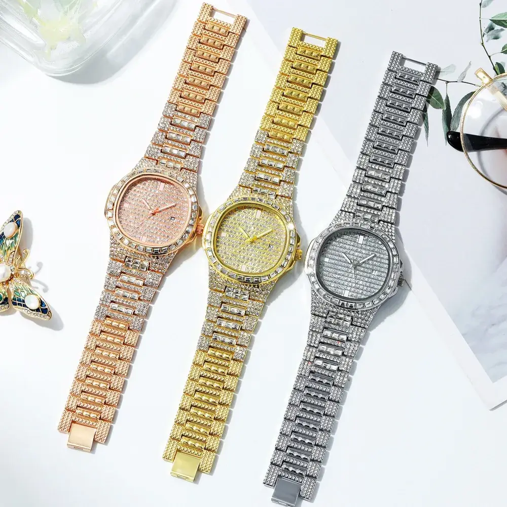 Full Diamond Rhinestone Ladies Watch with Calendar & Quartz