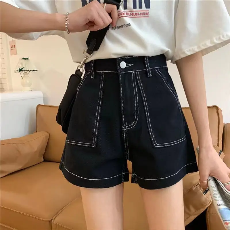 Women High Waist Denim Shorts with Belly Cover Gradient A-Line - Image 4