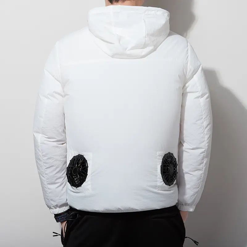Men Hooded Light Gray Puffer Jacket with Hood - Image 7