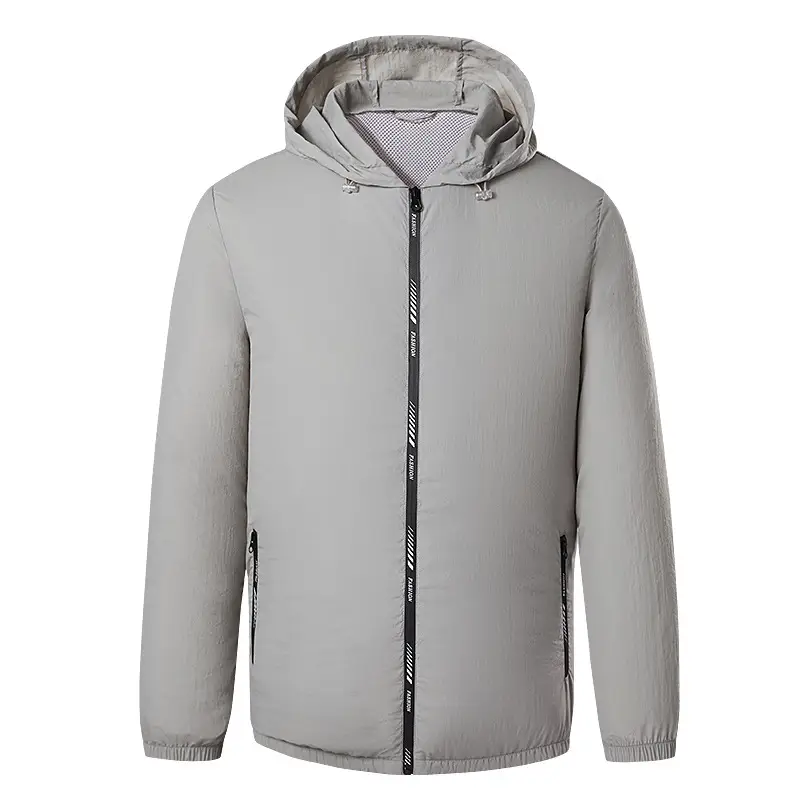 Men Hooded Light Gray Puffer Jacket with Hood - Image 8