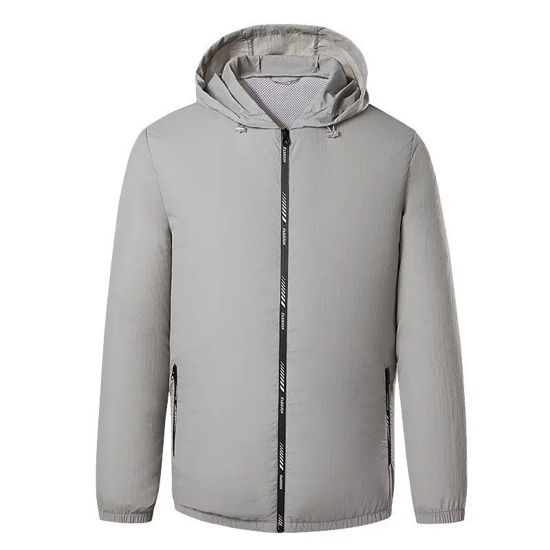 Men Hooded Light Gray Puffer Jacket with Hood - Image 3