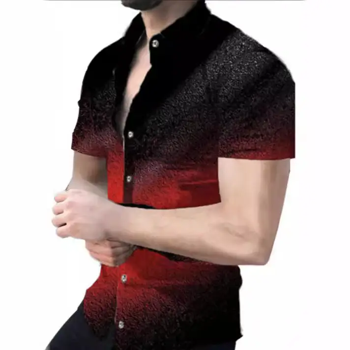 2025 Men's Printed Short Sleeve Shirt Black White Geometric Large