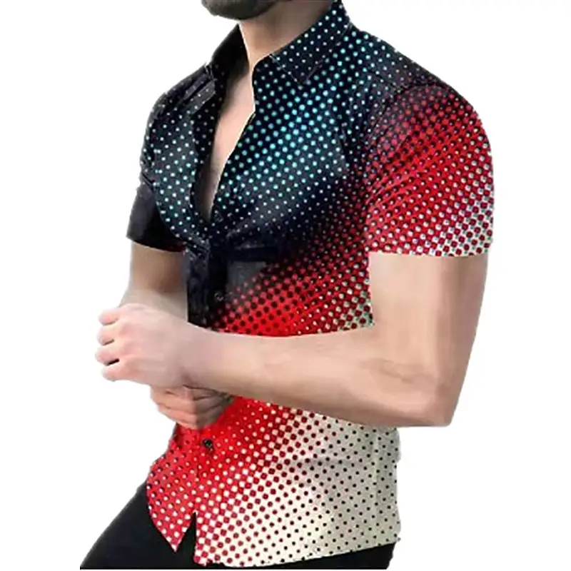 2025 Men's Printed Short Sleeve Shirt Black White Geometric Large