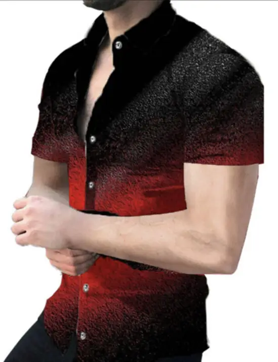 2025 Men's Printed Short Sleeve Shirt Black White Geometric Large