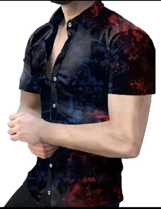2025 Men's Printed Short Sleeve Shirt Black White Geometric Large