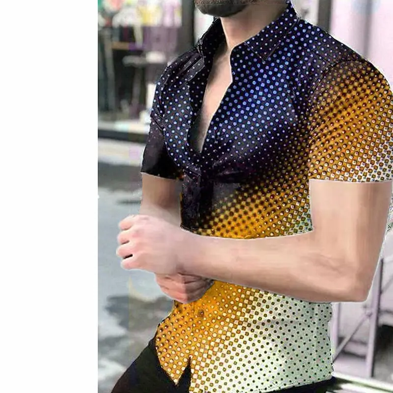 2025 Men's Printed Short Sleeve Shirt Black White Geometric Large