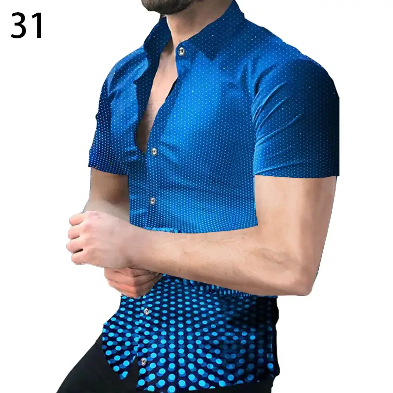 2025 Men's Printed Short Sleeve Shirt Black White Geometric Large