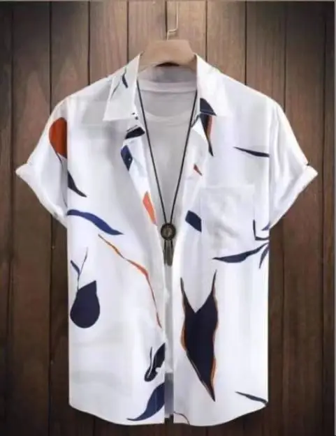 2025 Men's Printed Short Sleeve Shirt Black White Geometric Large