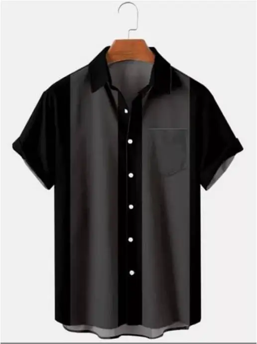 2025 Men's Printed Short Sleeve Shirt Black White Geometric Large