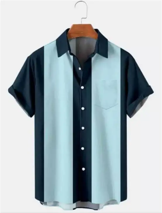 2025 Men's Printed Short Sleeve Shirt Black White Geometric Large