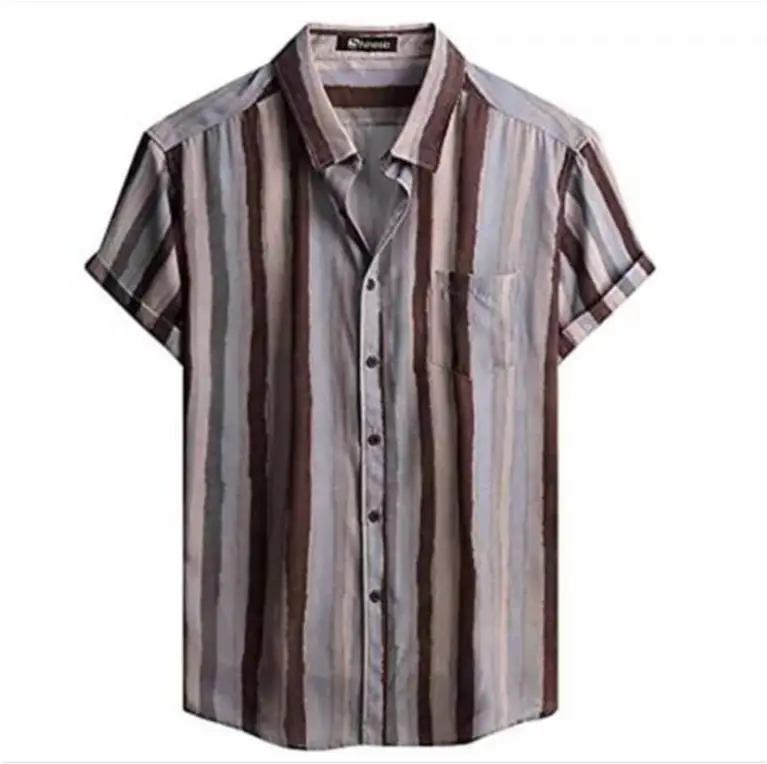 2025 Men's Printed Short Sleeve Shirt Black White Geometric Large