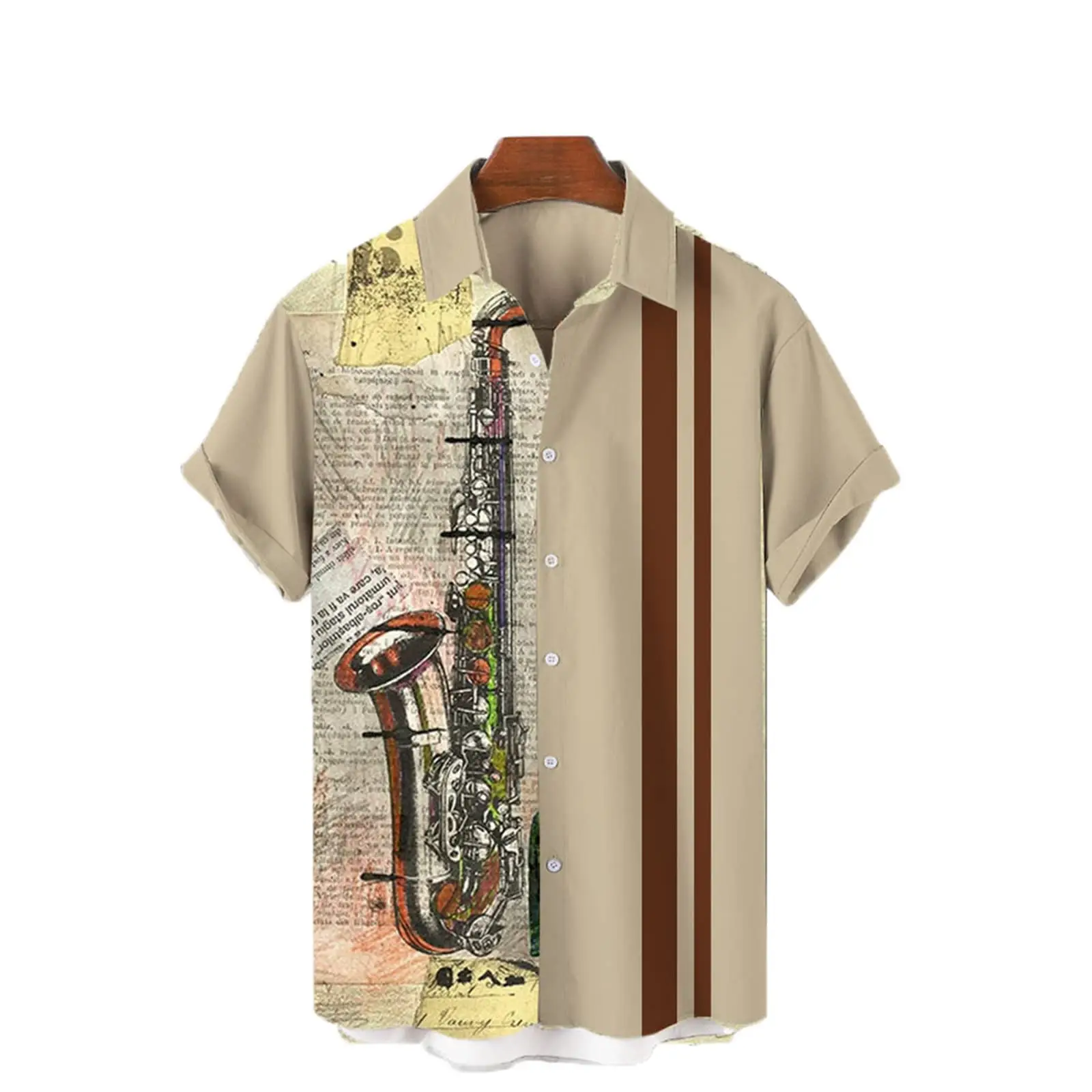 2025 Men's Printed Short Sleeve Shirt Black White Geometric Large