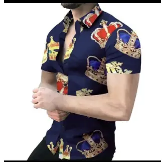 2025 Men's Printed Short Sleeve Shirt Black White Geometric Large