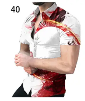 2025 Men's Printed Short Sleeve Shirt Black White Geometric Large