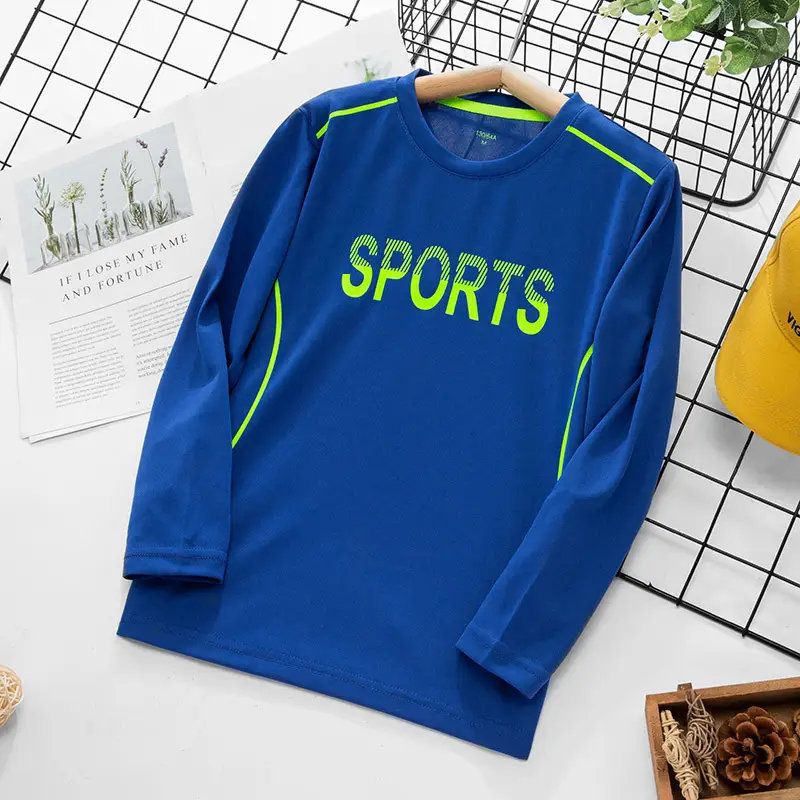 Boys Sports T-Shirt White Green Large - Image 2