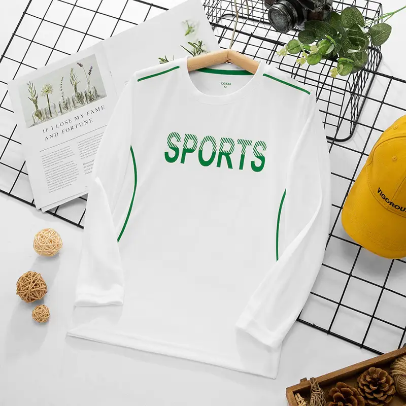 Boys Sports T-Shirt White Green Large - Image 3