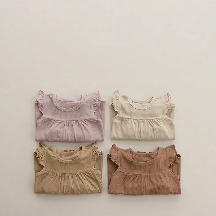 Girls' Brown Ruffled Pajama Set Two-Piece Summer