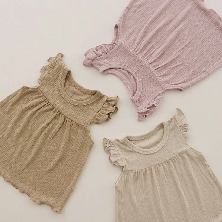 Girls' Brown Ruffled Pajama Set Two-Piece Summer
