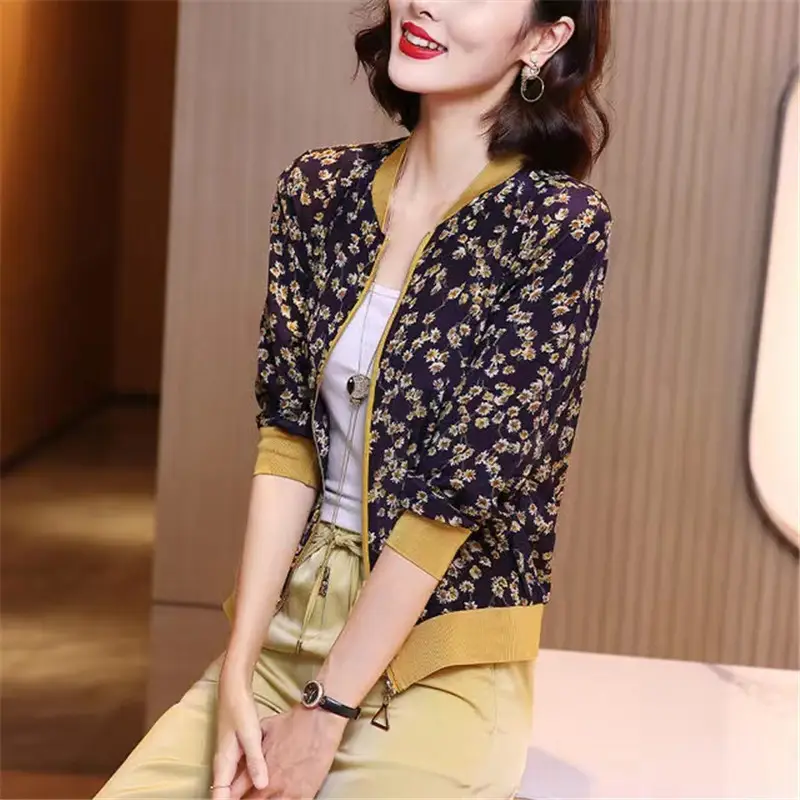 Women's Chiffon Floral Long Sleeve Jacket Summer Thailand - Image 4