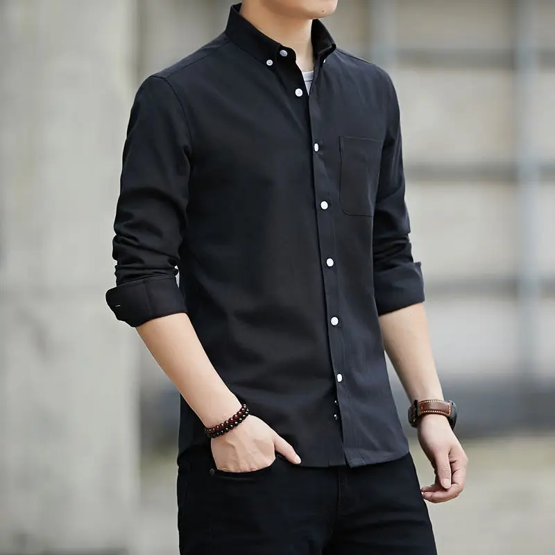 Men's Black Oxford Spinning Shirt Slim Fit Long Sleeve
