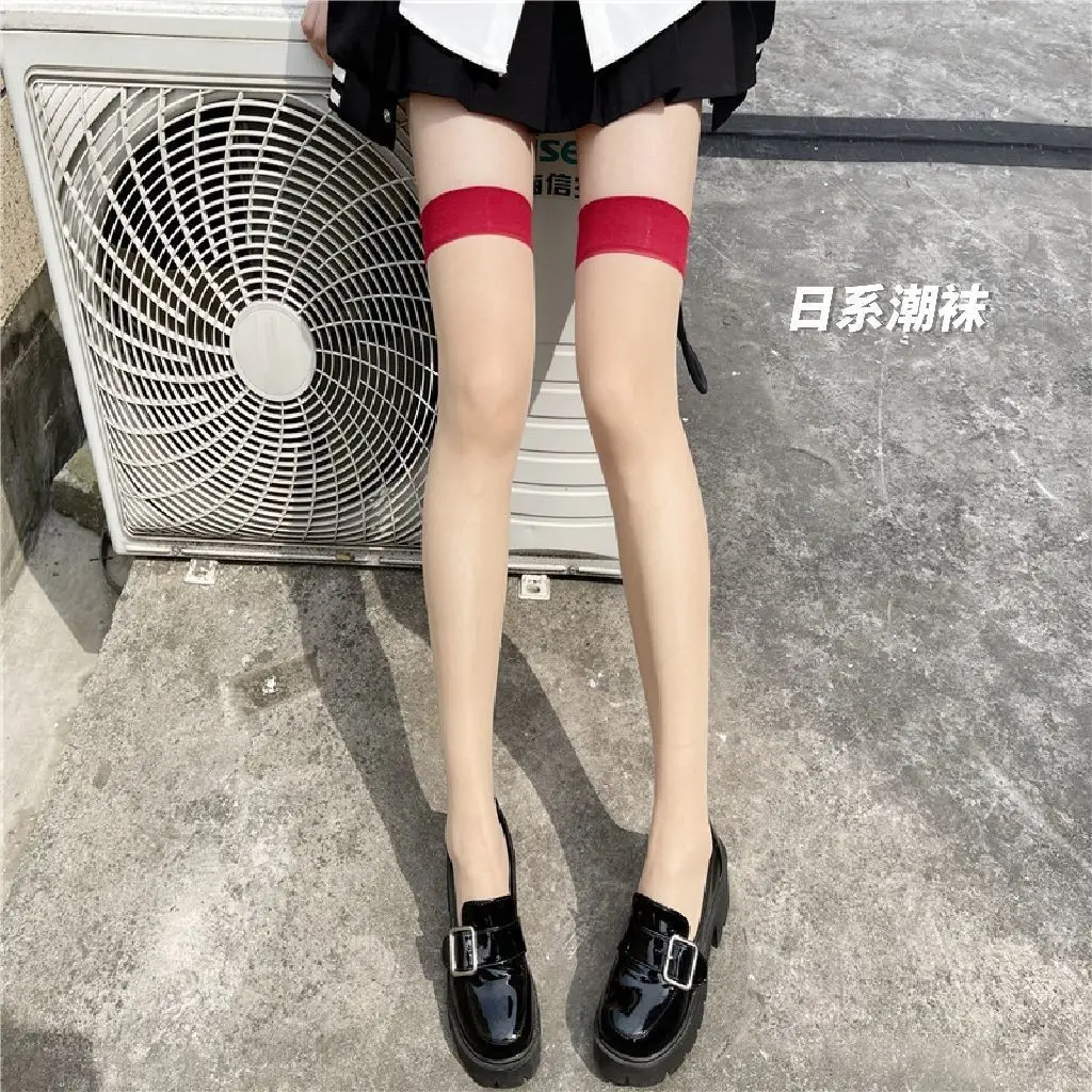 Red Edge Black Silk Sexy Internet Popular Pure Desire High Thigh Red Stockings Long Tube Stitching Over-the-Knee Stockings Sling Sting Sling