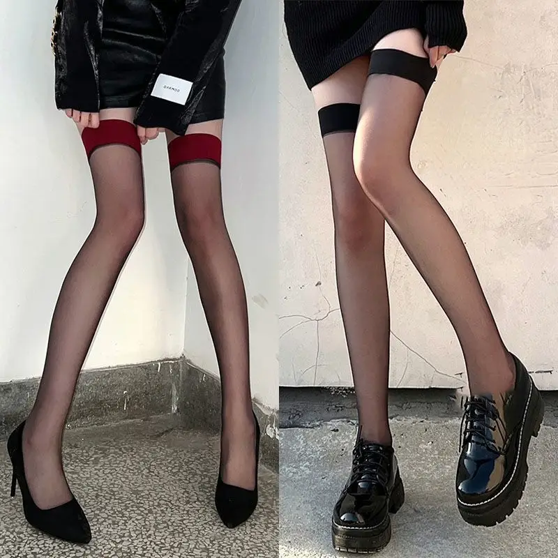 Red Edge Black Silk Sexy Internet Popular Pure Desire High Thigh Red Stockings Long Tube Stitching Over-the-Knee Stockings Sling Sting Sling